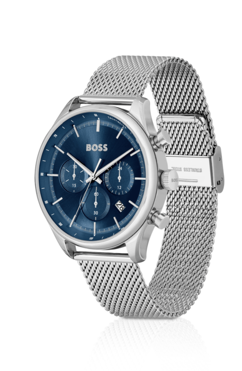 BOSS Blue-dial Chronograph Watch with Mesh Bracelet